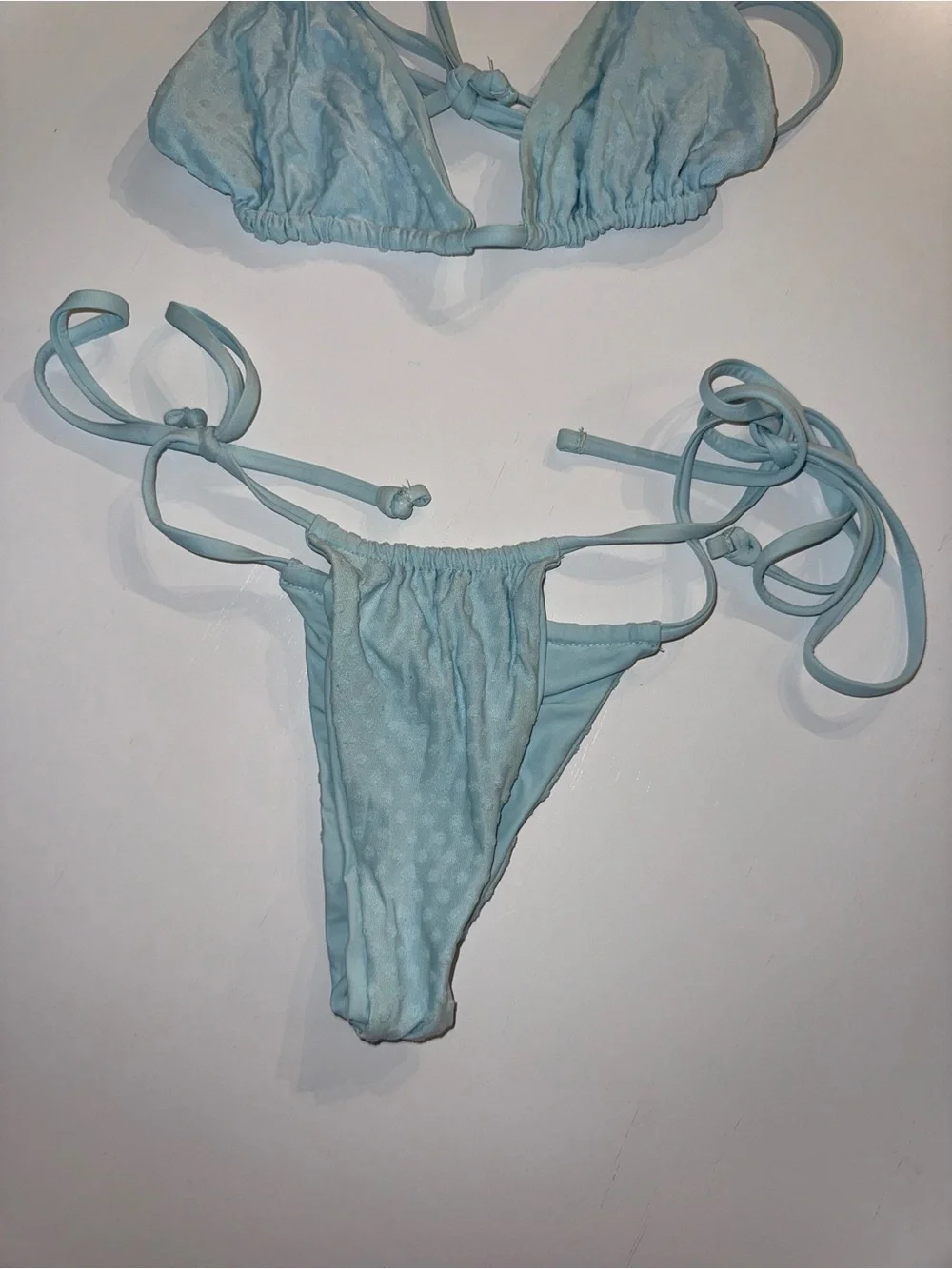 Frankie’s Bikinis Light Blue Triangle Tie Bikini Set